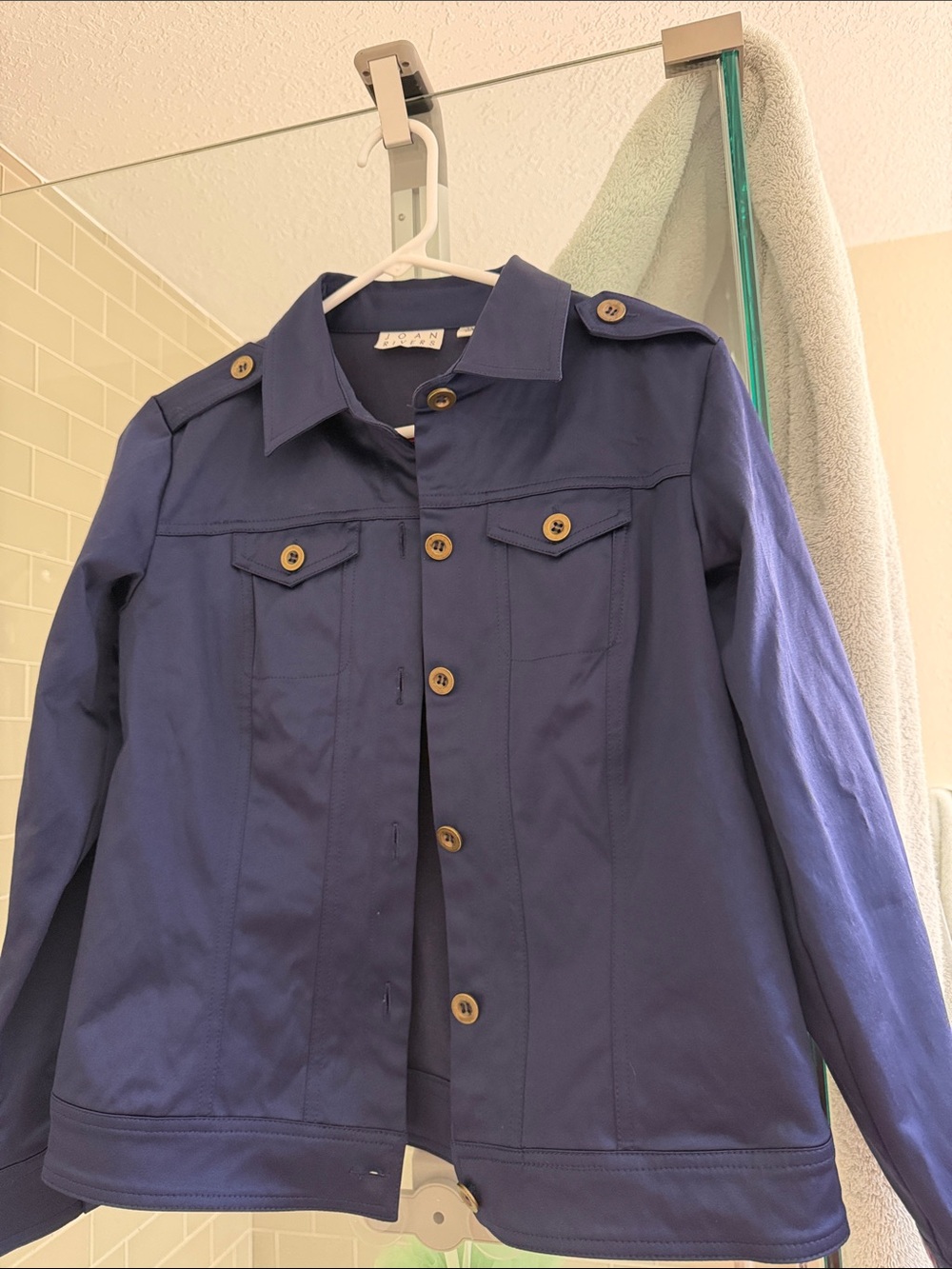 Joan Rivers Navy Button-Front Jean Jacket with Epaulets